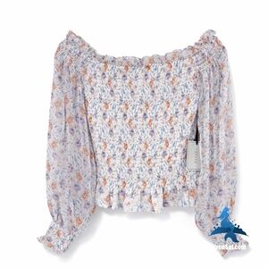 1269 NWT 1.STATE Smocked Floral Off-Shoulder Blouse – XS – Ivory Multi